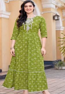 Buy Sea green Rayon Wrinkle print Payon Print Casual Gown Online in Delhi