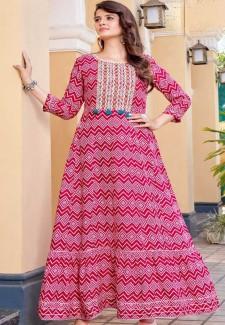 Buy Pink Rayon Wrinkle print Payon Print Casual Gown Online in Delhi