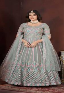 Buy Sky blue Net Designer Gown Online in Delhi