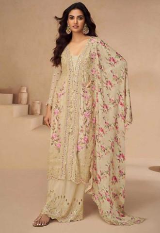Yellow Chinon Silk Designer Salwar Kameez