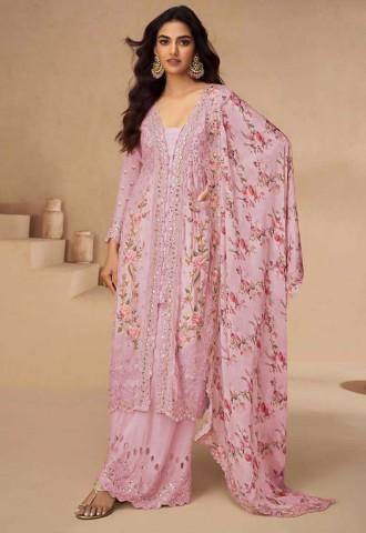 Pink Chinon Silk Designer Salwar Kameez