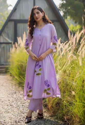 Purple Cotton Party Wear Kurti