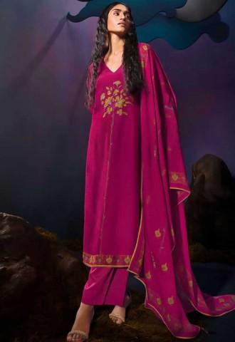 Magenta Bemberg Silk Party Wear Salwar Kameez