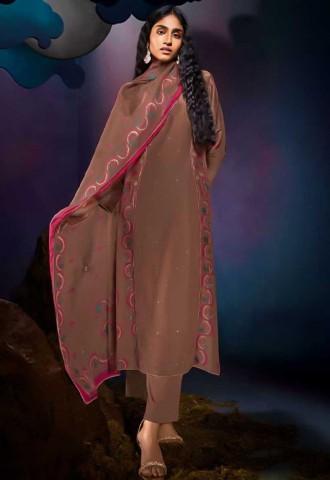 Brown Bemberg Silk Party Wear Salwar Kameez