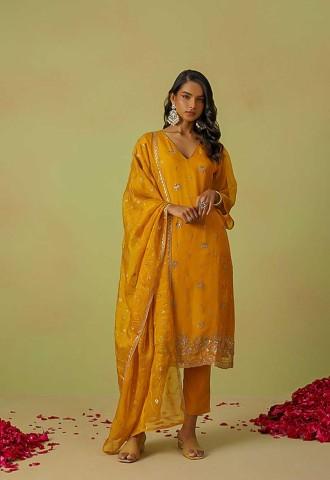 Yellow Shimmer Organza Designer Kurti