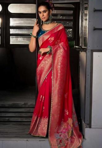 Red Viscose Silk Designer Saree