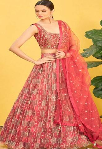Sky Blue Gerogette Printed Lehenga
