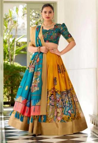 Yellow Dola Silk Casual Wear Lehenga