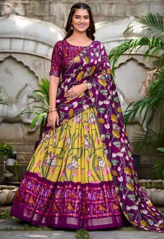 Green Tusser Silk Casual Wear Lehenga