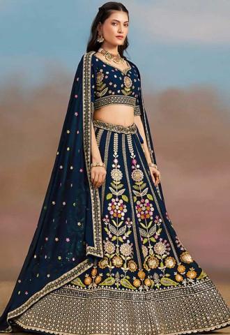 Blue Georgette Designer Lehenga