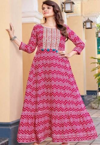 Pink Rayon Wrinkle Print Payon Print Casual Gown