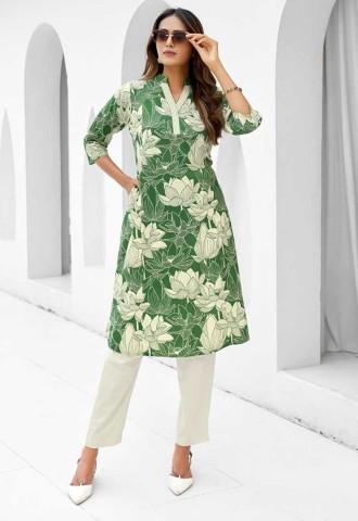 Green Cotton Flex Printed Kurti