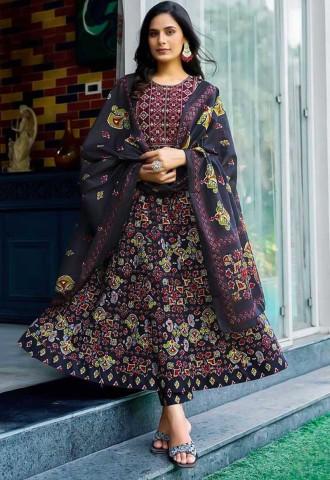 Purple Cotton Anarkali Salwar Kameez