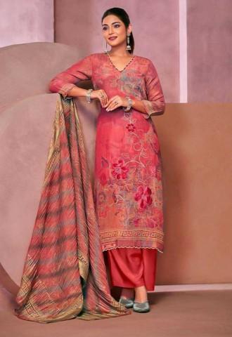 Red Simmer Tissue Crush Designer Salwar Kameez