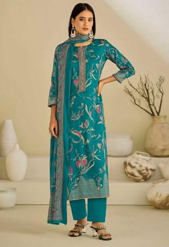 Green Jam Satin Casual Wear Salwar Kameez