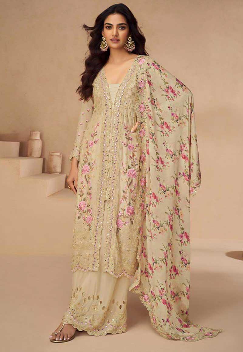 Yellow Chinon Silk Designer Salwar Kameez