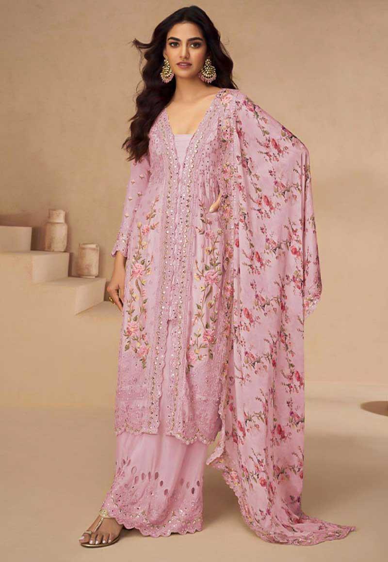 Pink Chinon Silk Designer Salwar Kameez
