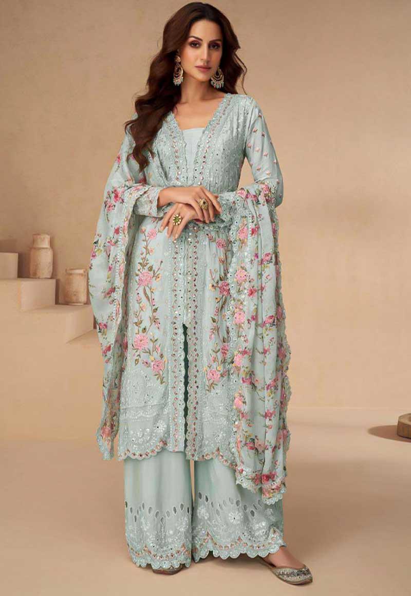 Grey Chinon Silk Designer Salwar Kameez