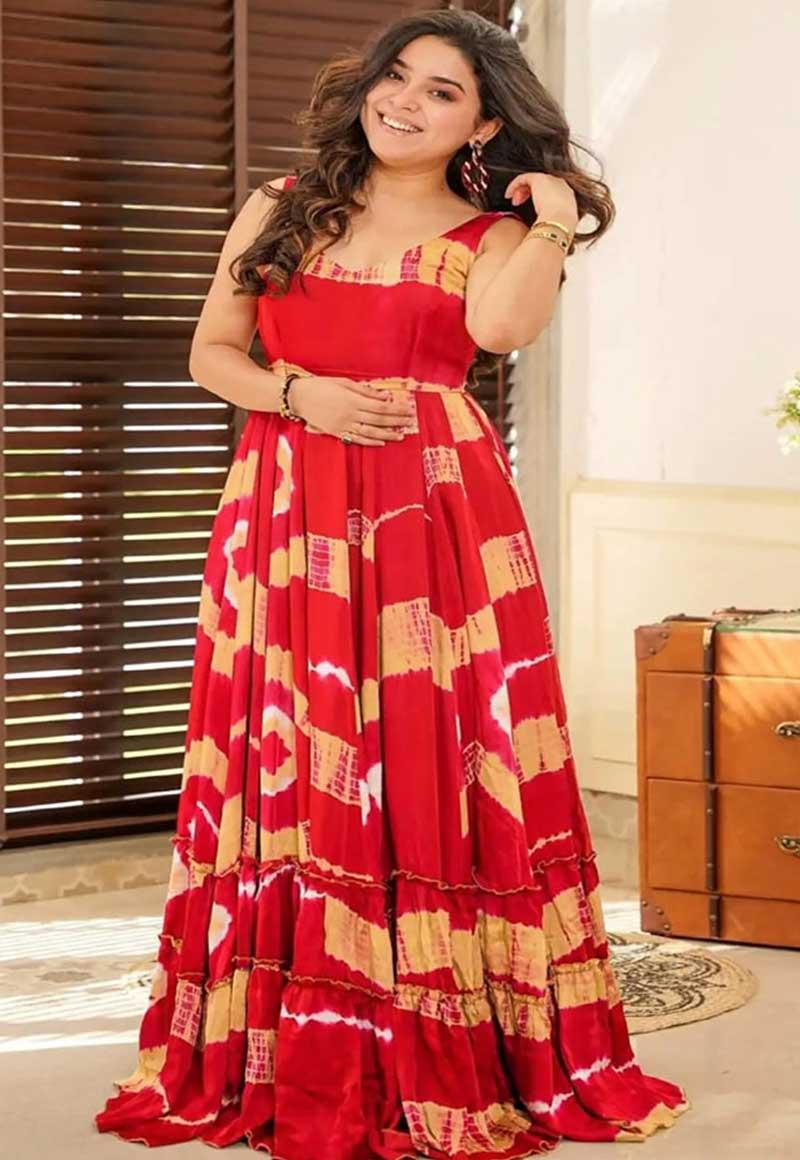 Red Heavy Rayon Partywear Gown