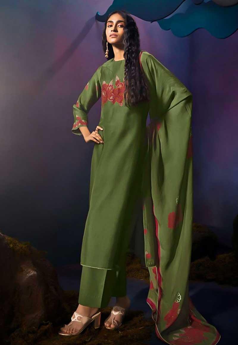 Green Bemberg Silk Party Wear Salwar Kameez