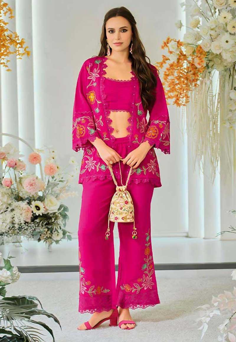 Magenta Viscose Party Wear Kurti