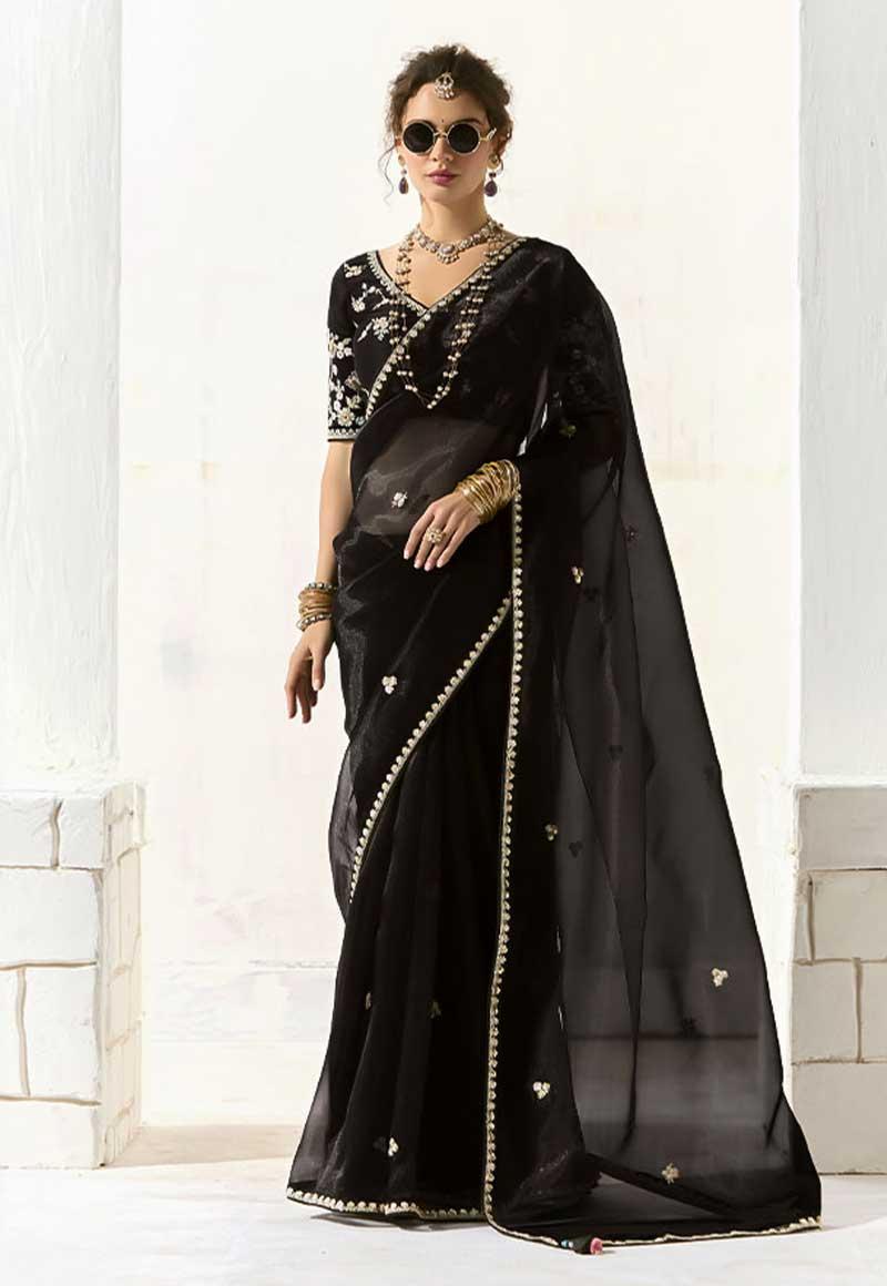 Black Organza Tissue Party Wear Saree
