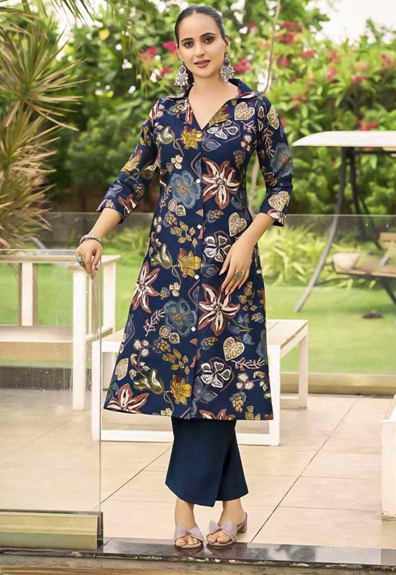 Blue Vertican Casual Wear Kurti