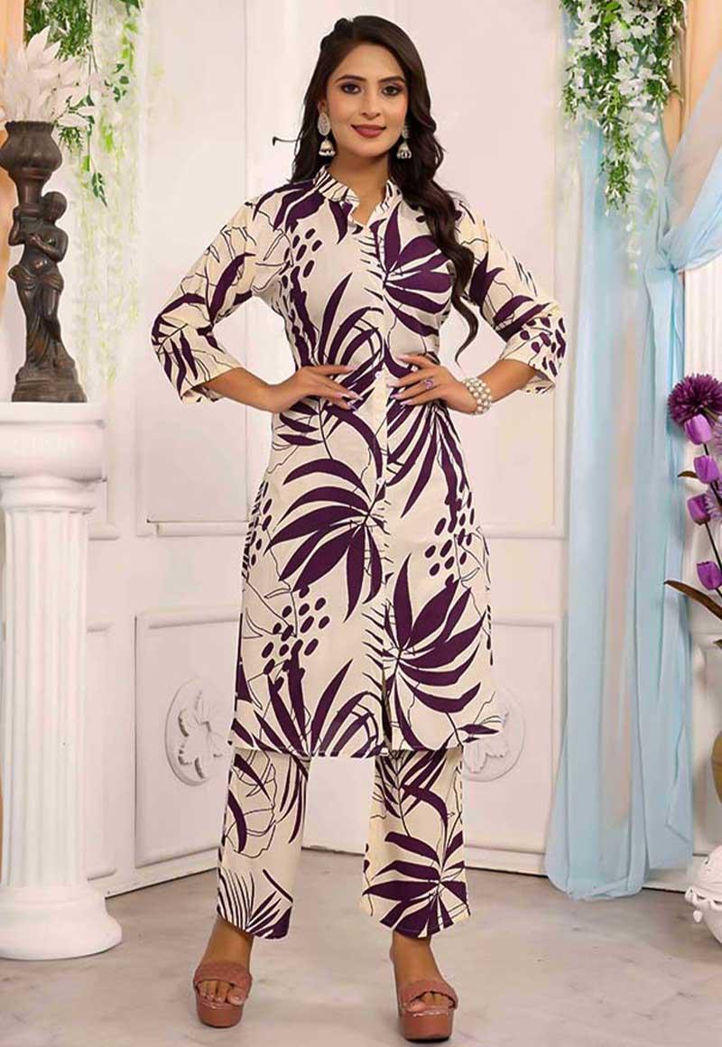 Violet Rayon Print Designer Kurti