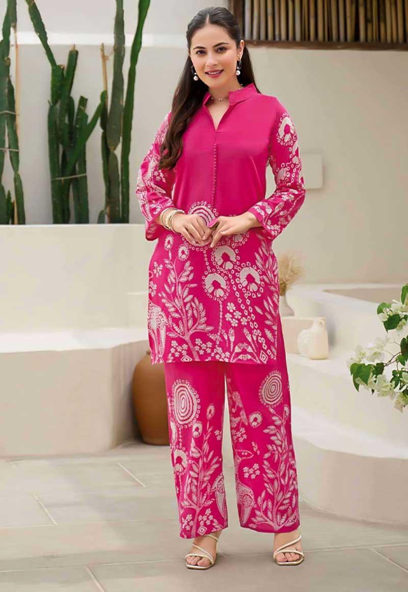 Magenta Cotton Casual Wear Kurti