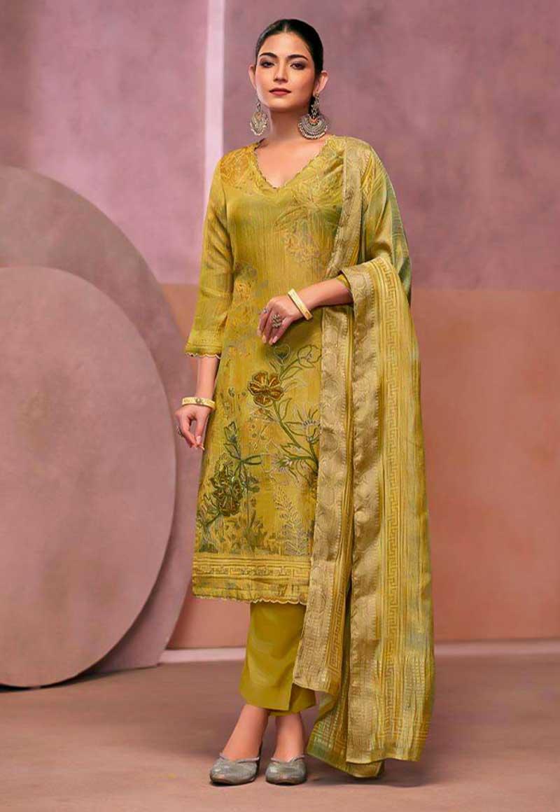 Green Simmer Tissue Crush Designer Salwar Kameez