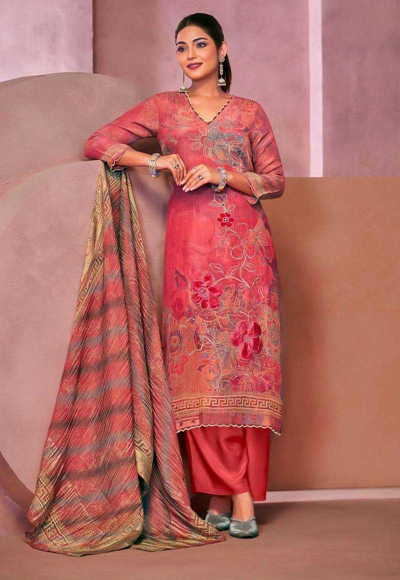 Red Simmer Tissue Crush Designer Salwar Kameez