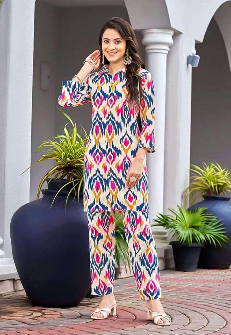 White Cotton Flex Printed Kurti