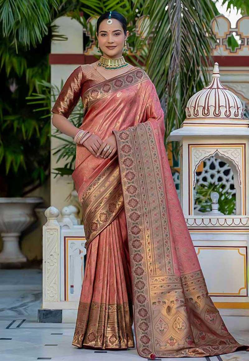 Orange Kanjivaram Silk Party Wear Saree