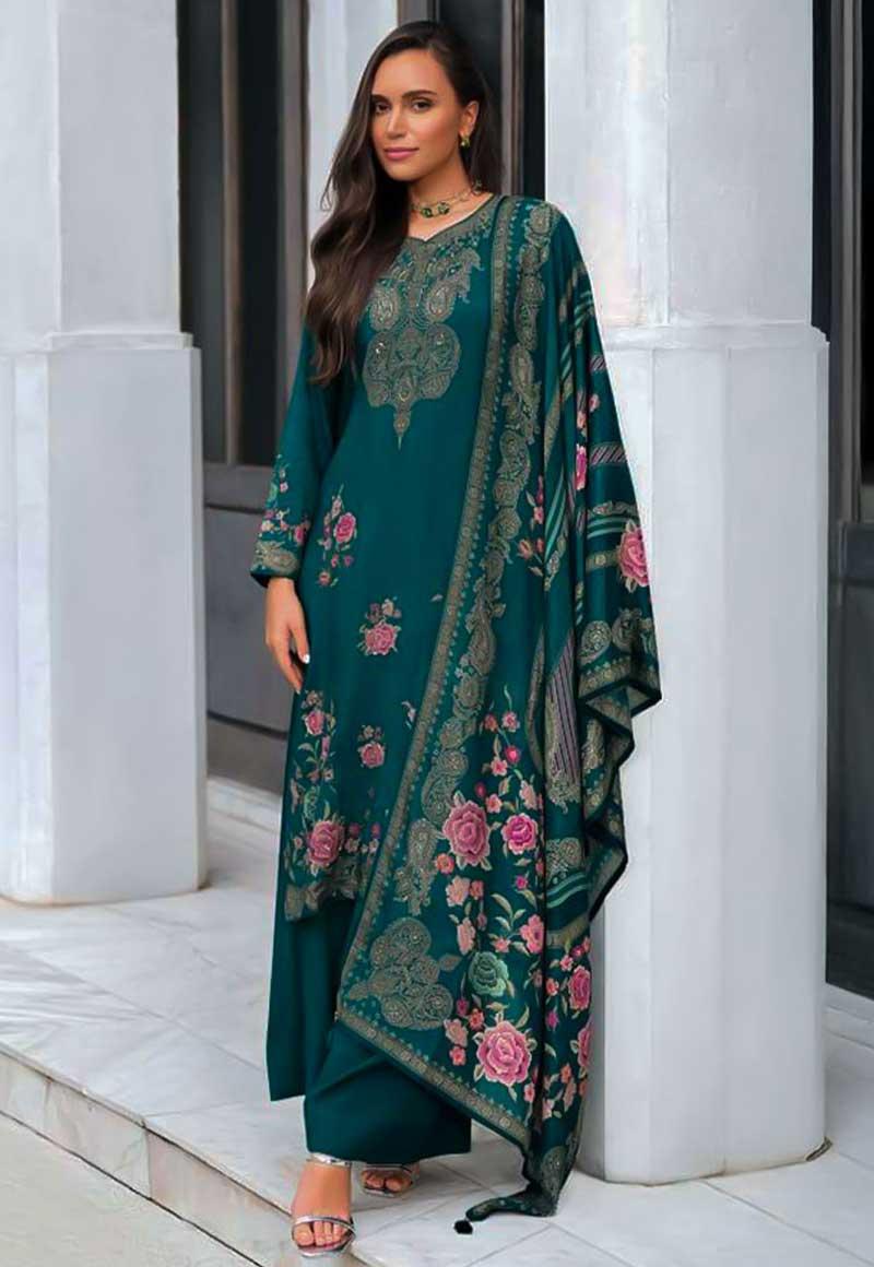 Green Viscose Muslin Party Wear Salwar Kameez